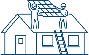 Illustration med solceller som monteras på ett villatak.
