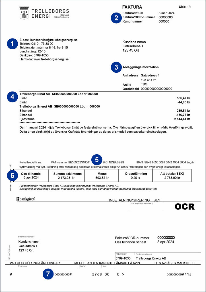 Exempel på faktura från Trelleborgs Energi - sida 1